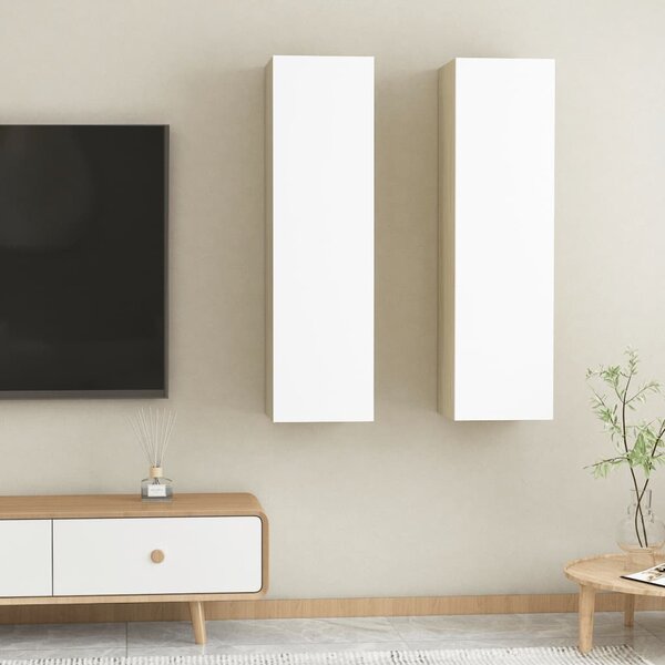 TV Cabinets 2 pcs White and Sonoma Oak 30.5x30x110 cm Engineered Wood