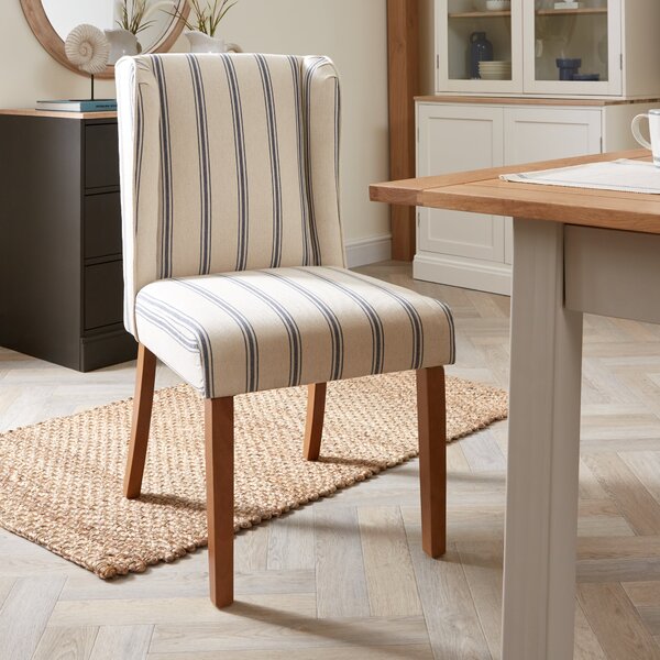 Oswald Set of 2 Dining Chairs, Folkstone Blue Stripe Fabric Blue/White