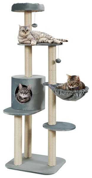 144cm Multilevel Cat Tree Kitten Climbing Tower-Grey