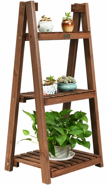 3 Tier Folding Wooden Flower Plant Pot Shelf Display