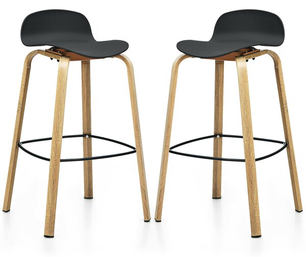 2 x Bar Chairs, High Counter Stools with Footrest-Black