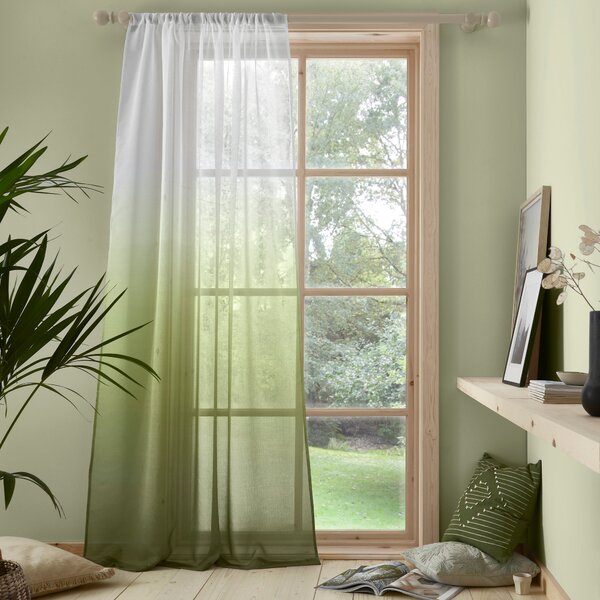 Ombre Olive Slot Top Single Voile Panel Green/White