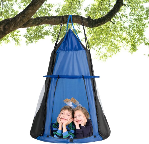 2-in-1 Kids Nest Swing with Detachable Play Tent-Blue