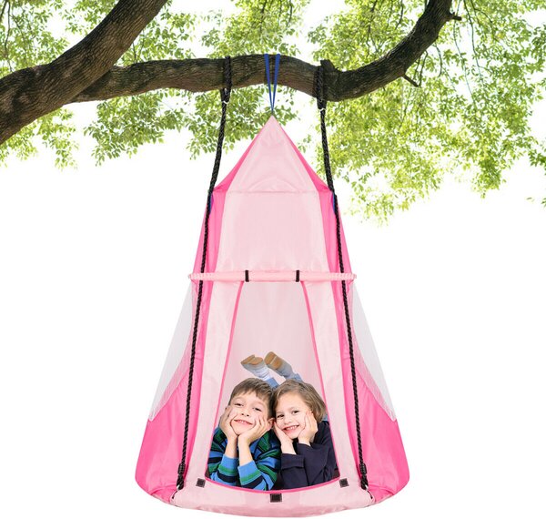 2-in-1 Kids Nest Swing with Detachable Play Tent-Pink