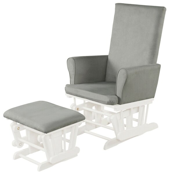 Wooden Glider Chair with Footstool-Grey