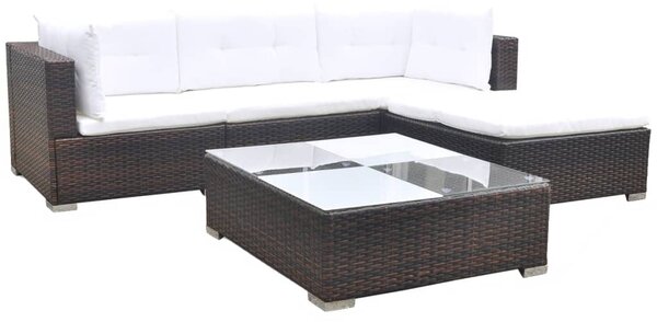 5 Piece Garden Lounge Set with Cushions Poly Rattan Brown