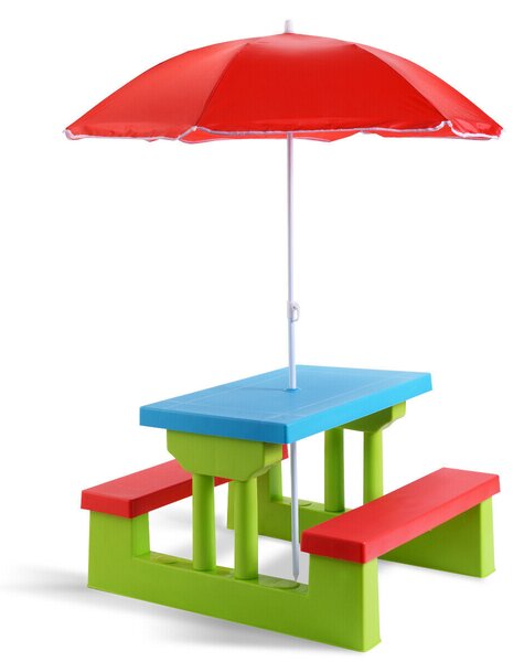 Children Picnic Play Table Set with Removable Umbrella