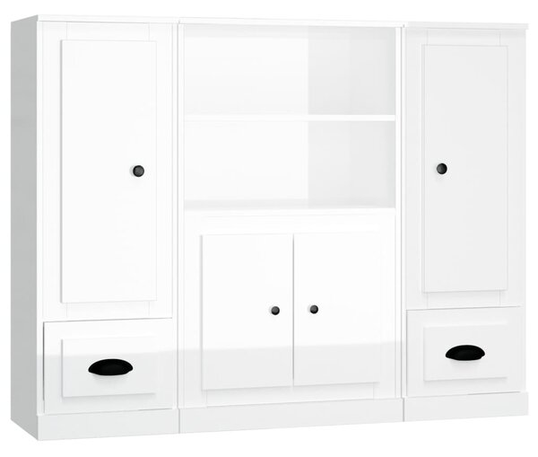 Highboards 3 pcs High Gloss White Engineered Wood