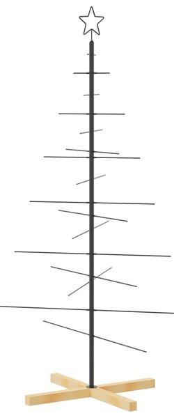 Metal Christmas Tree with Wooden Base Black 150 cm