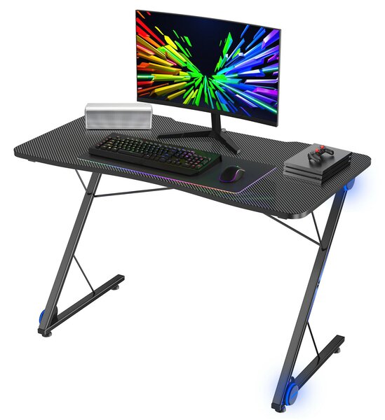 Costway Z-Shaped Ergonomic Gaming Desk with Blue Lights