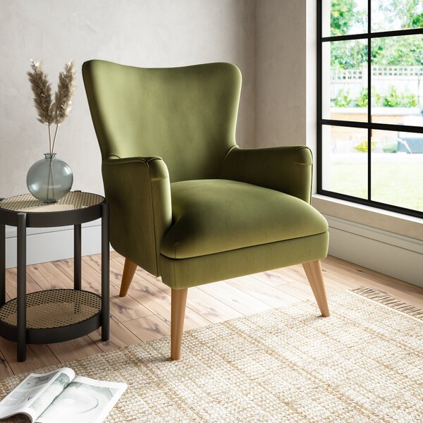 Marlow Wing Chair Luxury Velvet Olive