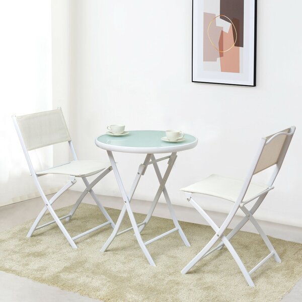 3pcs Patio Bistro Folding Table and Chair Set-White