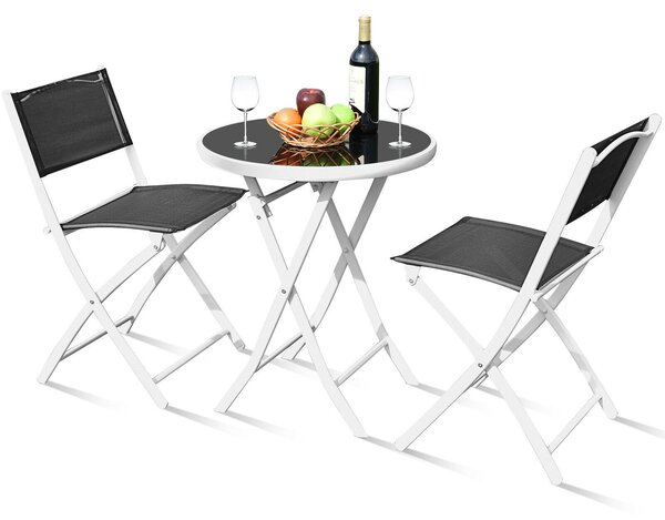 3pcs Patio Bistro Folding Table and Chair Set-Black