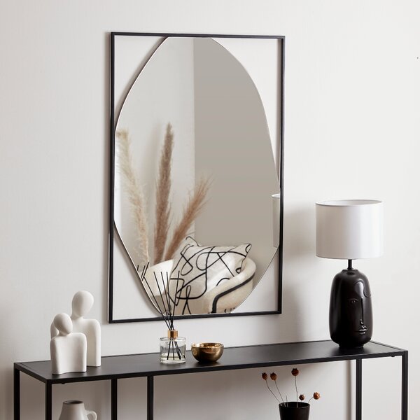 Framed Pebble Wall Mirror, 90x60cm Black