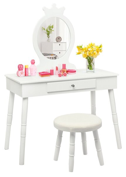 Child's Dressing Table and Cushioned Stool Set-White