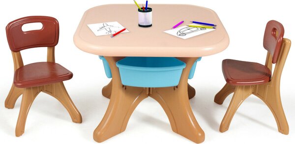 Children's Activity Table Set with Storage Bins-Brown