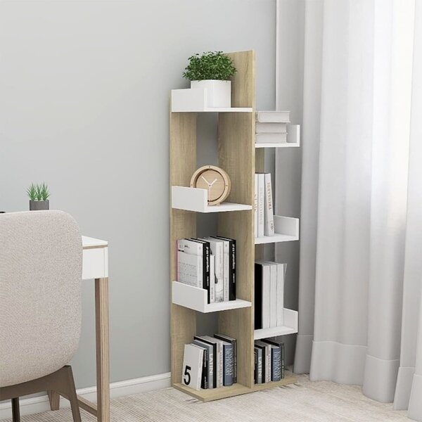 Book Cabinet White and Sonoma Oak 48x25.5x140 cm Engineered Wood