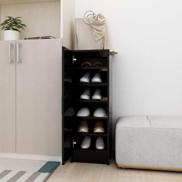 Shoe Cabinet High Gloss Black 32x35x92 cm Engineered Wood