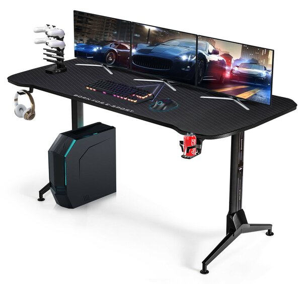 Gaming Computer Desk with Headphone and Cup Holder
