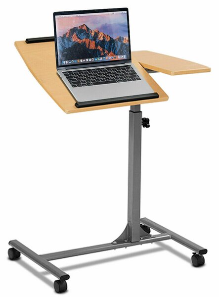 Height Adjustable, Tilting, Laptop Table on Wheels-Brown