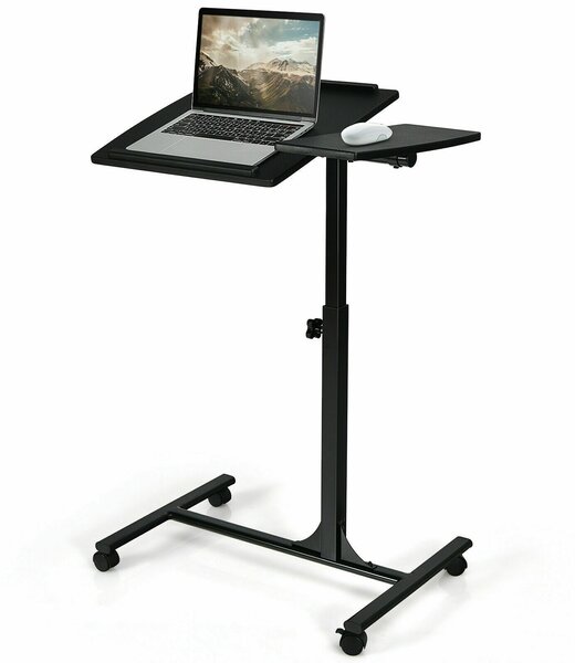 Height Adjustable, Tilting, Laptop Table on Wheels-Black