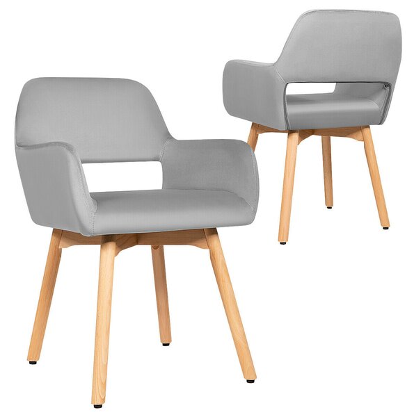 2 Pieces Retro Styled Velvet Chairs-Grey