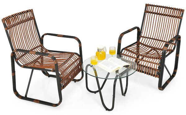 3Pcs Rattan Bistro Set with Glass Table