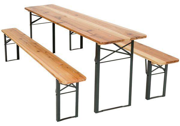 Tectake 400871 wooden picnic table & bench | 2 benches, 1 table - brown