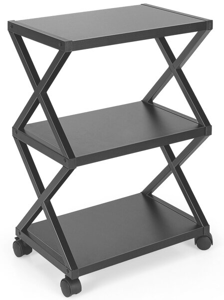 3-tier X-Shaped Rolling Printer Stand Shelf-Black