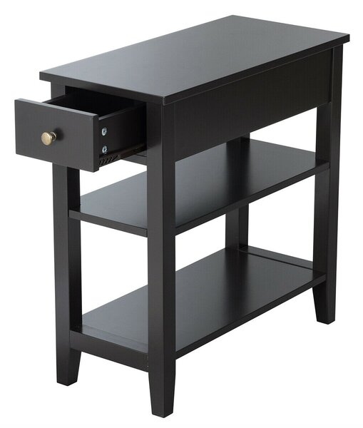 3-Tier End Table with Drawer-Black