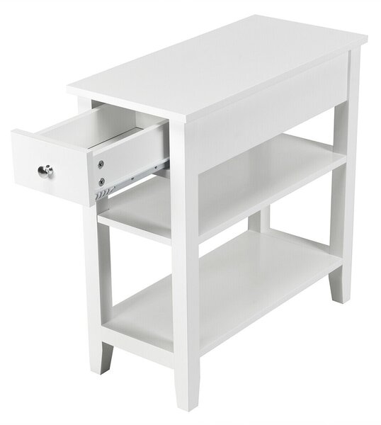 3-Tier End Table with Drawer-White