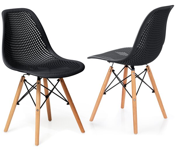 Set of 2 DSW Dining Chair with Mesh Design and Beech Wood Legs-Black
