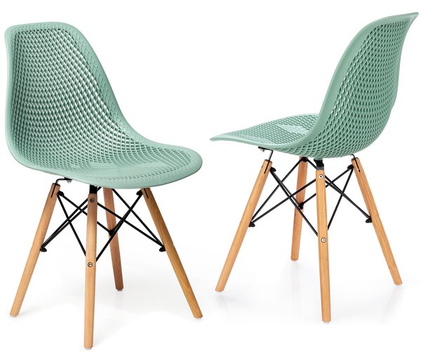 Set of 2 DSW Dining Chair with Mesh Design and Beech Wood Legs-Green
