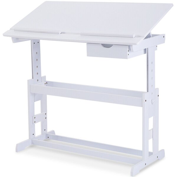 Children's Height Adjustable Tilting Drawing Table with Storage-White