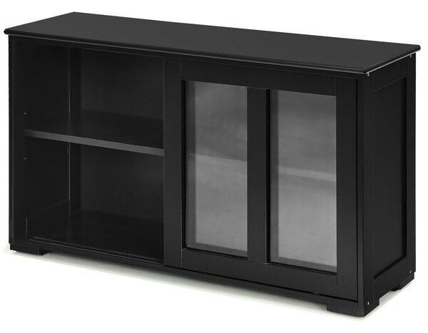 Sideboard Cabinet with Sliding Glass Doors and Adjustable Shelf-Black