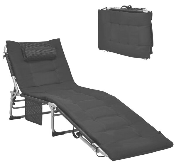 Adjustable Sun Lounger with Soft Mattress and Removable Pillow-Black