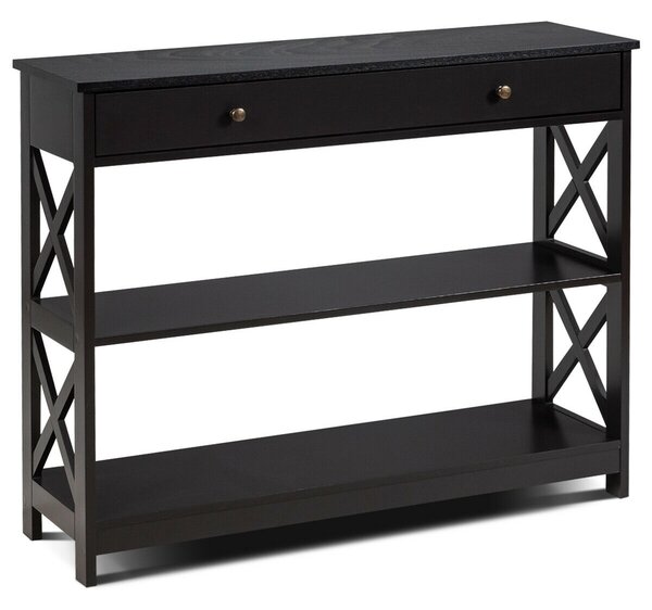 3-Tier Console Table with 1 Drawer and 2 Storage Shelves-Coffee