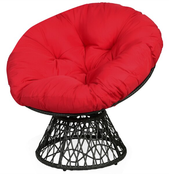Rattan Papasan Chair with 360° Swivel and Soft Cushion-Red