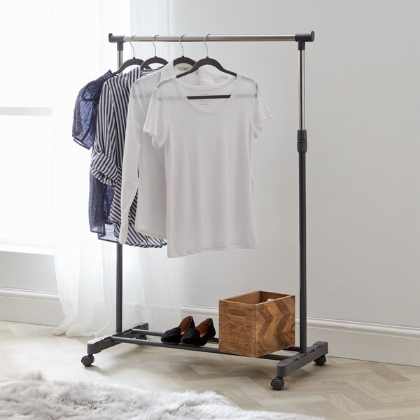 Silver Extendable Clothes Rail with Wheels Silver