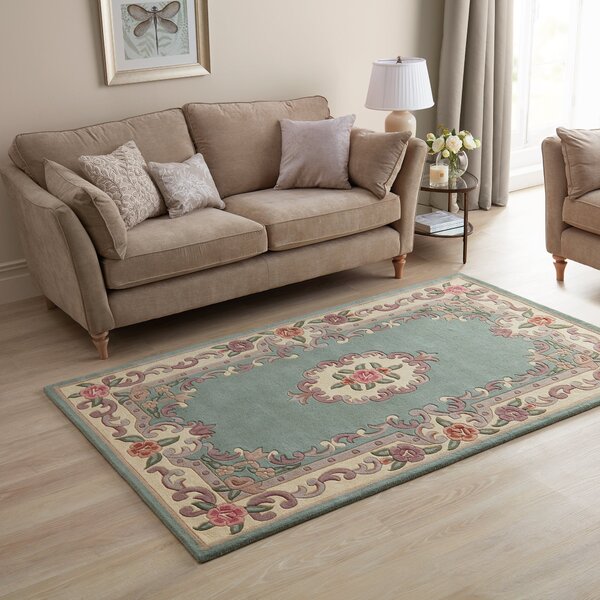 Lotus Premium Aubusson Rug Green, Pink and Beige