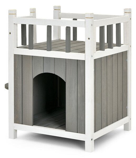 2 Storey Wooden Cat House with Outer Steps to Upper Storey