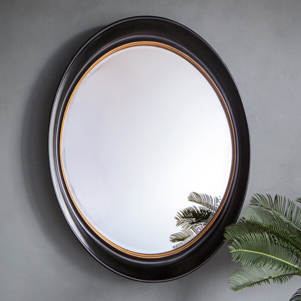 Burford Round Wall Mirror, Black and Gold Effect Effect 77x100cm Black