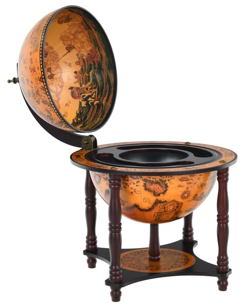 Vintage Globe Wine Cabinet with Map Patterns-Coffee