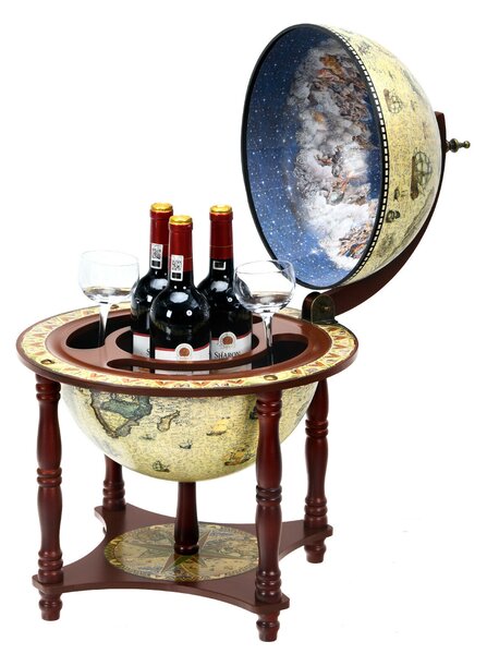 Vintage Globe Wine Cabinet with Map Patterns-Cream