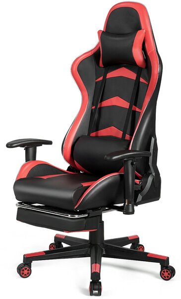Ergonomic Gaming Chair with Adjustable High Back and RGB Lights-Red