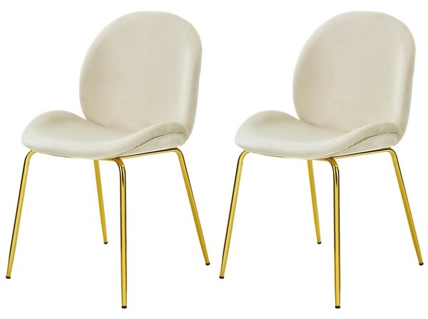 Set of 2 Velvet Dining Chair with Golden Finished Steel Legs-Beige