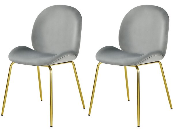 Set of 2 Velvet Dining Chair with Golden Finished Steel Legs-Grey