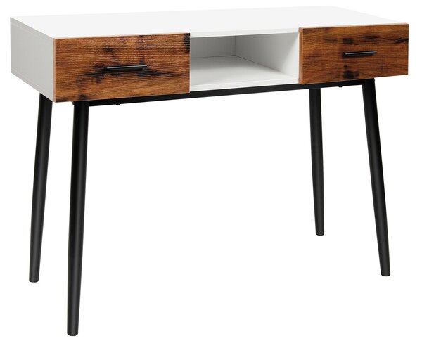 Industrial Console Table with 2 Drawers and Middle Open Shelf