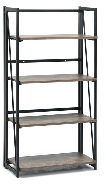 Folding Metal Frame Bookshelf with 4 Shelves for Living Room