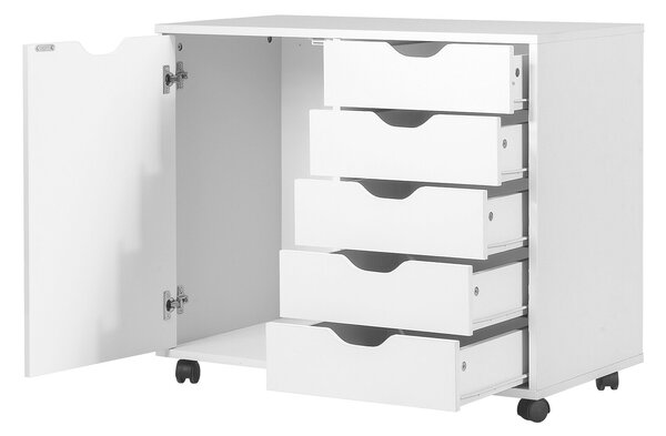 Mobile Storage Unit with 5 Drawers and a Cupboard for Home/Office-White